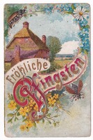 Pünkösdi üdvözlő képeslap, a hátulján patika reklámmal 1900