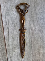 Különleges régi bronz levélbontó kés/sörnyitó (19,5x4,2 cm)