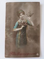Old Christmas card 1912 female photo postcard