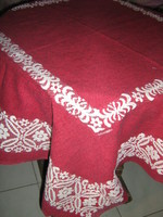 Beautiful burgundy white floral woven tablecloth