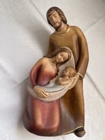 Dreamy large-sized carved painted wooden statue of the holy family.