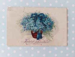 Régi képeslap 1919 virágos levelezőlap nefelejcs