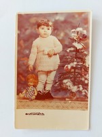 Régi gyerekfotó vintage fénykép kislány karácsonyfa játékbaba