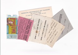 7 different paper advertising sheets and entrance tickets (French)