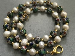 Necklace made of split enamel and cultured pearls, 45 cm long