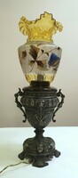Antique table lamp, with a special glass shade, rococo style base