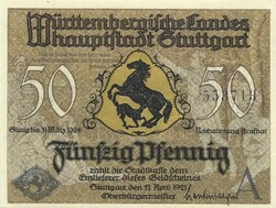 50 Pfennig 1921 Stuttgart unc brown serial number marked 