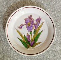 Small porcelain decorative plate with an iris pattern from Hólloháza