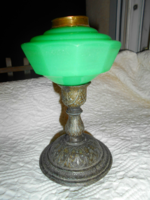 Antik lámpatest fém és lapra csiszolt kalcedon üveg