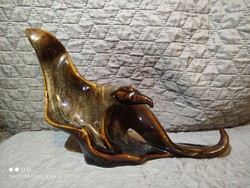 Glazed bright ceramic eagle bird large stylized sculpture