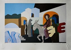 János Aknay - Jesus' entry into Jerusalem 23.5 x 36 cm computer print, dipped paper