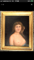 Károly Ferenczy: female nude oil painting in an oxeye frame