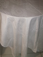 Beautiful baroque pattern white damask tablecloth with lace edge