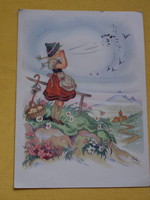 Postcard from the 50s, German print, in Hungarian circulation, little girl yodeling