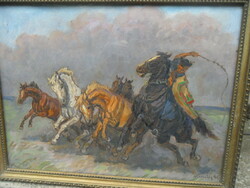 Kolozsváry Kamilló: Horse Rider Scene Oil Painting