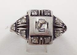344T. From HUF 1 antique Dutch rose central stone 0.1Ct total 0.3Ct 14k gold 2.08G ring, silver socket