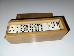 Antik mini dominó fa dobozban új állapotban