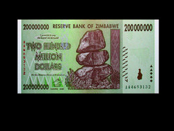 UNC - 200 000 000 DOLLÁR - ZIMBABWE 2008 (Two hundert million dollars) Olvass!
