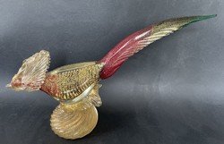 Barovier&toso Murano glass pheasant decorated with 24k gold plates is a rarity!