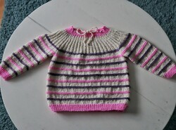 Hand-knitted baby girl sweater - pink striped