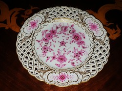 Original antique Meissen porcelain Indian purple openwork plate