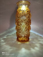 MOST MEGÉRI VINNI!!! Laura Glasswork borostyán színű relief rózsás üveg váza