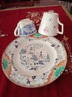 Gyűjtői  XIX.sz-i holland  porcelán fajansz Petrus Regout  - Timor lapos tányér,  2 csésze / bögre