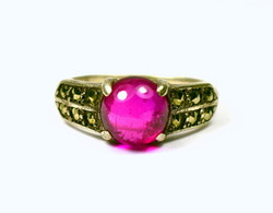 Silver ring with synthetic ruby and marcasite