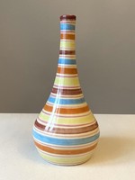 Retro ceramic vase with cheerful color stripes, 34 cm