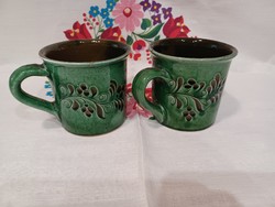 Green folk art ceramic jug