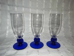 3 glass glasses with blue base