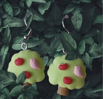 Earrings with an apple tree bird
