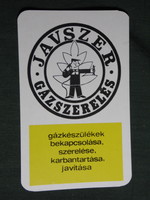 Kártyanaptár, Javszer gázszerelés,grafikai rajzos, reklám figura, 1974