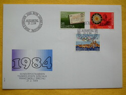 1984. Svájc FDC - NABA ZÜRI bélyegkiállítás sor + A Nemzetközi Olimpiai Bizottság évford. bélyeg
