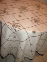 Beautiful elegant beige hand embroidered lacy edged woven tablecloth