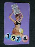 Card calendar, toto lottery company, erotic female model, 1974