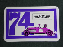 Card calendar, Afor petrol stations, graphic artist, vintage car, 1974