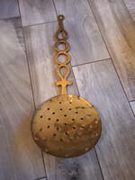 Antique copper chestnut frying pan (54.5x20.2 cm)