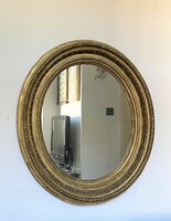 Oval wide golden antique wooden mirror 78 x 90 cm