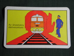 Kártyanaptár, MÁV vasút,vonat,munka baleset védelem, megelözés ,grafikai rajzos 1977