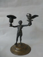 African pewter sculpture. Young fighter with bird