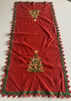 Gyönyörű piros karácsonyi kézzel hímzett futó terítő karácsonyfa asztalterítő pamut