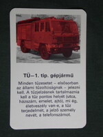 Kártyanaptár, Csepel TÜ-1 tűzoltó teherautó, tűzoltóság,1981