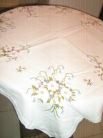 Wonderful embroidered tiny cross stitch antique vintage floral needlework tablecloth