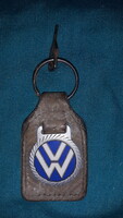 1970s vw volkswagen car key holder + small key with leather base as shown in the pictures