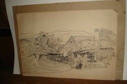 István Barta: village detail, ink drawing
