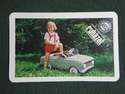Card calendar, vouchers, clothing, small child, Muscovite pedal car, 1980