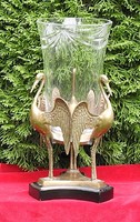 Empire style bronze figure, - stork bird -, carved lead crystal vase. A flawless piece!