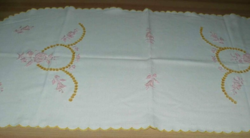 Beautiful vintage pink rosy hand embroidered tablecloth
