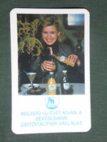 Card calendar, extra soft drink, Békéscsaba spirits company, erotic female model, 1981